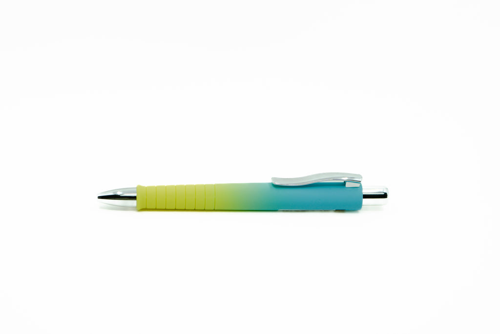 Gradient pen with green to blue color on a white background